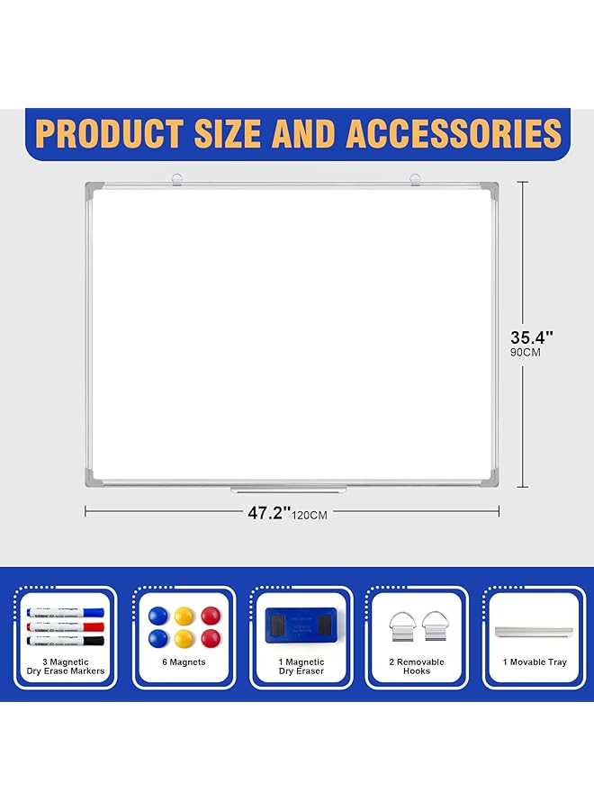 erorex Whiteboard Magnetic 90X120Cm Wall Mounted White Board With Pen Tray Mountable Dry Erase Wipe Whiteboards For Home Office School Notice Board With 3 Markers 6 Magnets 1 Eraser  - Image 4