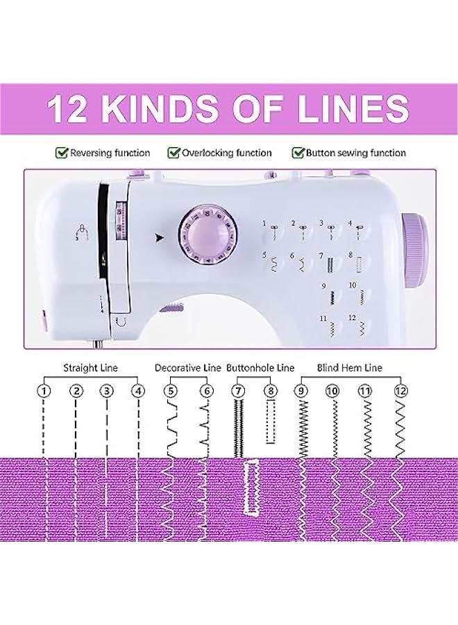 Mini Sewing Machine for Beginner, Portable Sewing Machine, 12 Built-in Stitches Small Sewing Machine Double Threads and Two Speed Multi-function Mending Machine with Foot Pedal for Kids,Women (Purple) - Image 2