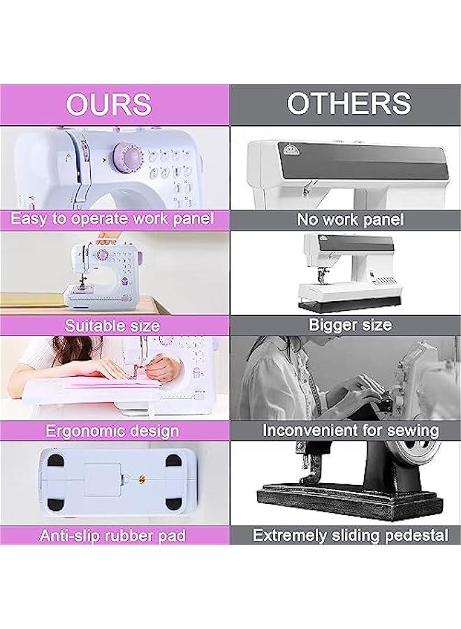 Mini Sewing Machine for Beginner, Portable Sewing Machine, 12 Built-in Stitches Small Sewing Machine Double Threads and Two Speed Multi-function Mending Machine with Foot Pedal for Kids,Women (Purple) - Image 3