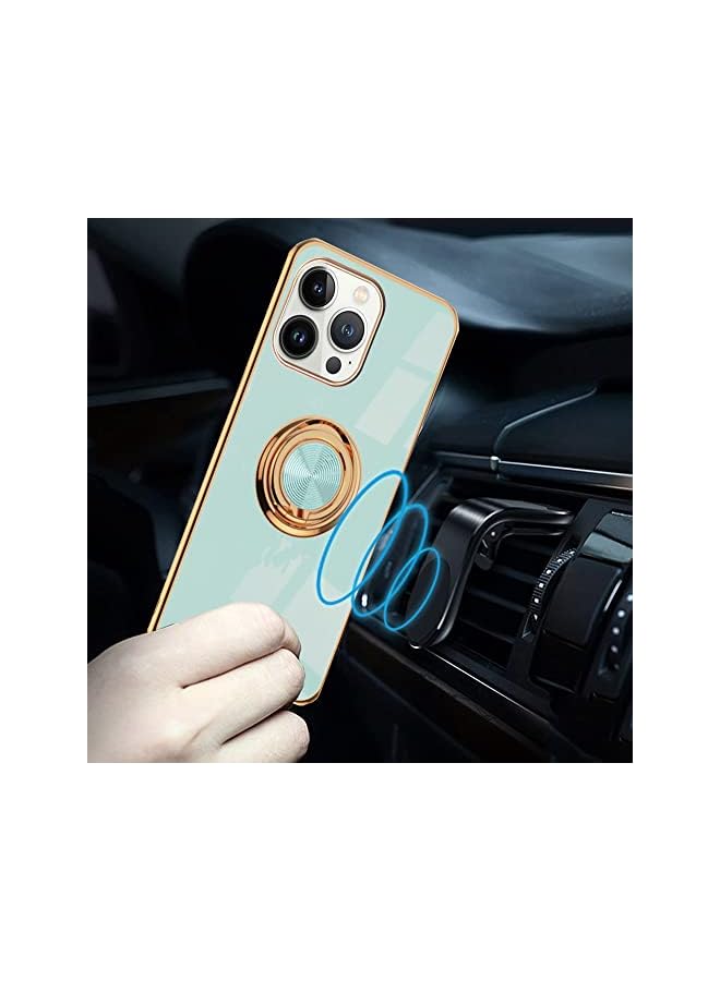 YoYoTech Luxury Silicone TPU Shockproof Ring Holder Kickstand Slim Plated Phone Case Cover designed for iPhone 13 Pro (Light Green) - Image 2