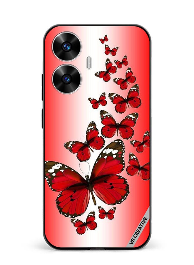 VR CREATIVE Protective Case Cover For Realme C55 Red Flying Butterflies Design Multicolour - Image 1