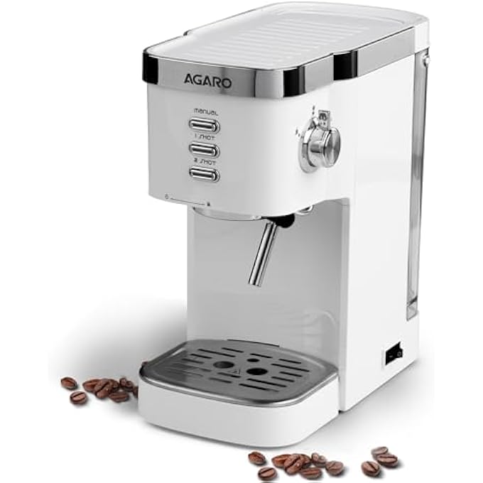 AGARO Regency Espresso Coffee Maker Adjustable Pressure Up To 20 Bars Cappuccino Coffee Maker With Adjustable Foaming Milk Frother Wand For Steam Espresso 12L Removable Water Tank 1350W White - Image 1