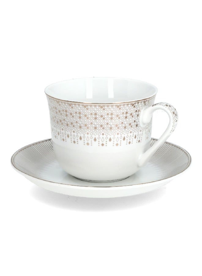 إيزي لايف طقم أكواب فطور بورسلين احتفالي قطعتين مع صحن أبيض وذهبي  مل - Image 1