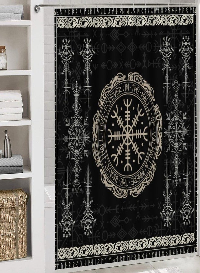 FBMLBRB Brebasf Norse Vikings Print 4 Pcs Shower Curtain Bathroom Set Black Viking Magical Retro Compass Norse Mystical Symbol Shower Mat Shower Curtain with Rug 12 Hooks,72" W x 72" L - Image 5