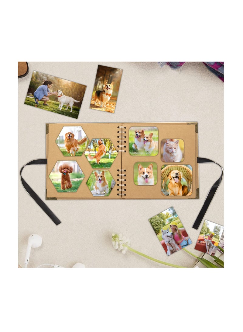Retro Brown Scrapbook, Coil Album 60 Pages, Photo Memory Notebook, Thick Kraft Paper Album with Corner Protectors, Ribbon Closure, for DIY Wedding and Anniversary Family Photo  - Image 4