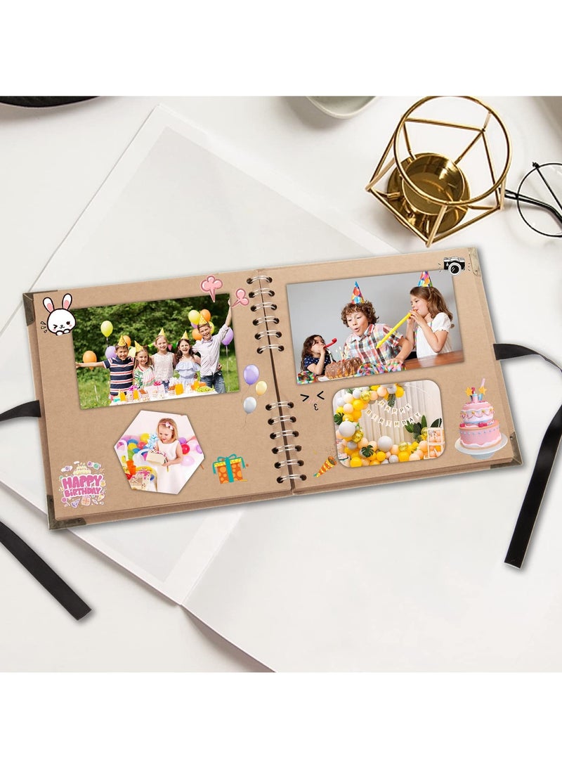 Retro Brown Scrapbook, Coil Album 60 Pages, Photo Memory Notebook, Thick Kraft Paper Album with Corner Protectors, Ribbon Closure, for DIY Wedding and Anniversary Family Photo  - Image 5