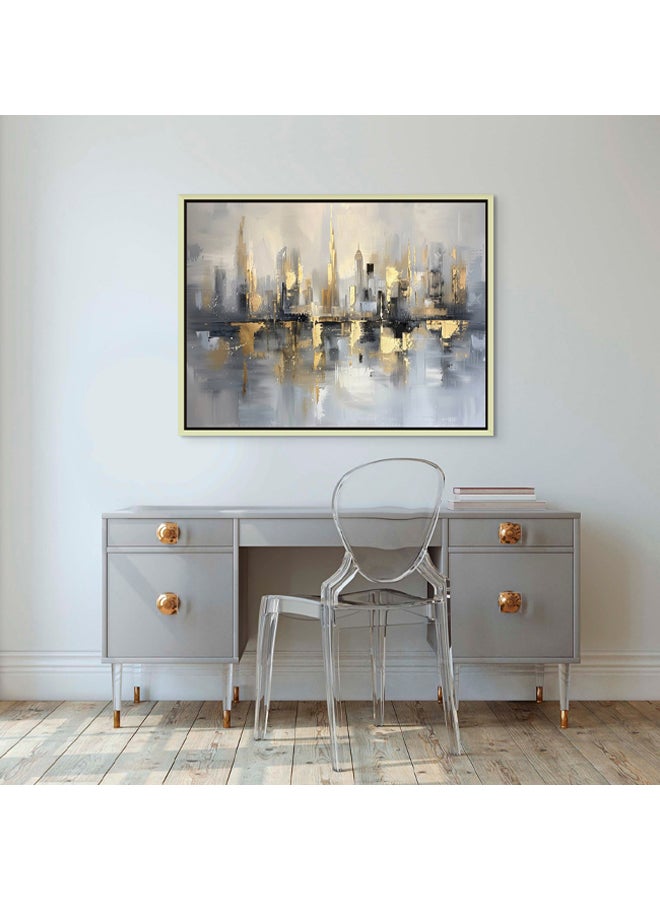 Art Decor Art Decor Framed Canvas Abstract Painting Print of Dubai Skyline Black Blue and Gold Colors Dubai Wall Art Print Wall Decor for Office Living Room Bedroom Gifting - Image 2