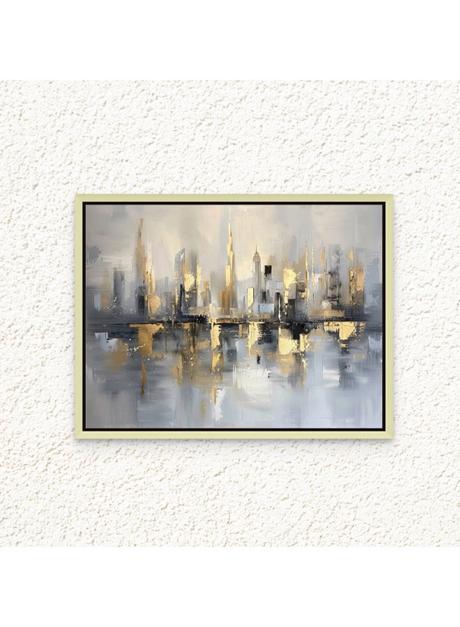 Art Decor Art Decor Framed Canvas Abstract Painting Print of Dubai Skyline Black Blue and Gold Colors Dubai Wall Art Print Wall Decor for Office Living Room Bedroom Gifting - Image 1