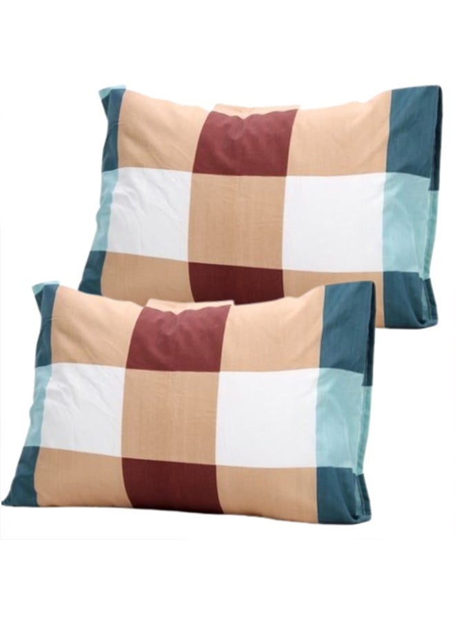 snooze Fitted Bed Sheet set 3pcs, 160*200 cm+ Free 2 Pillowcases, brown caro design  - Image 2