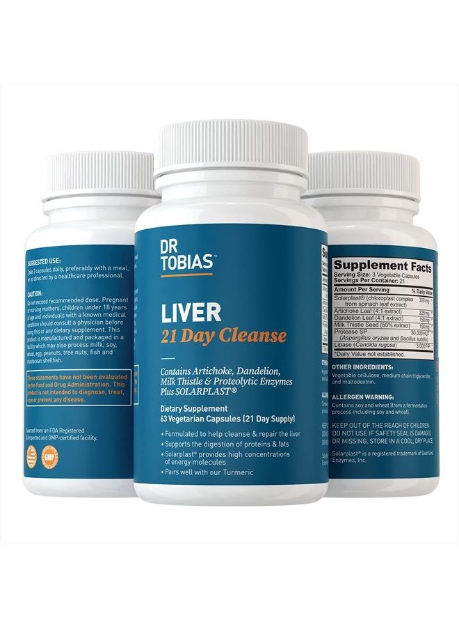 Dr. Tobias Dr Tobias Liver 21 Day Cleanse, Herbal Liver Detox Cleanse with Solarplast, Artichoke Extract, Milk Thistle & Dandelion Extract, For Liver Cleanse & Detox, 63 Vegetable Capsules (3 Daily) (63 Count (P - Image 2