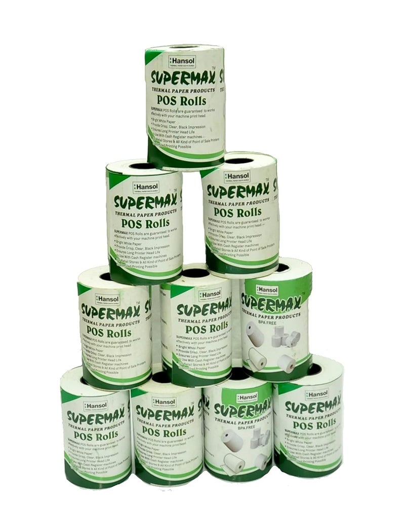 Supermax White Thermal Paper POS Roll - 80mm / 3 inches Width x 50 Meters in Length For Printing Receipts - Billing Machines/Register - 60 GSM Thickness - Black Colour Printing Paper - Pack of 3 Rolls - Image 1