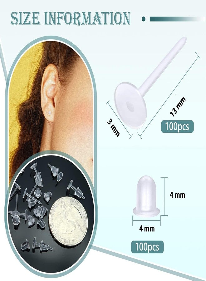 Gozaqe Invisible Plastic Earrings Blank Stud,3mm Clear Earrings for Sports,Silicone Earrings Rubber Earrings Clear Earrings for DIY (200 pieces/100 Pairs) (200) - Image 2