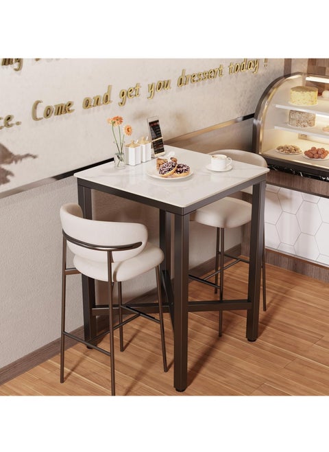 Bar Table Square Slate Desktop High Bar Table 70x70cm Glossy White Marble Bars Tables Counter Height 105cm Cocktail Table for Home Kitchen Pub Coffee Shop Office