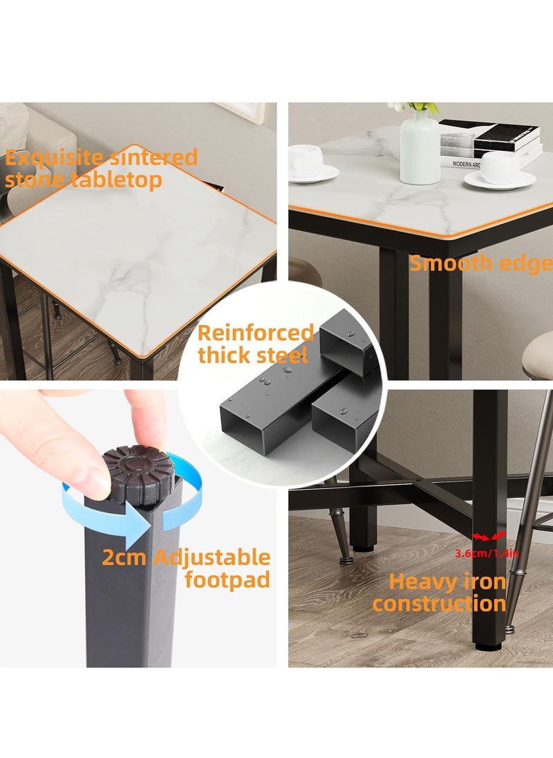 Generic - Bar Table Square Slate Desktop High Bar Table 70x70cm Glossy White Marble Bars Tables Counter Height 105cm Cocktail Table for Home Kitchen Pub Coffee Shop Office - Image 1