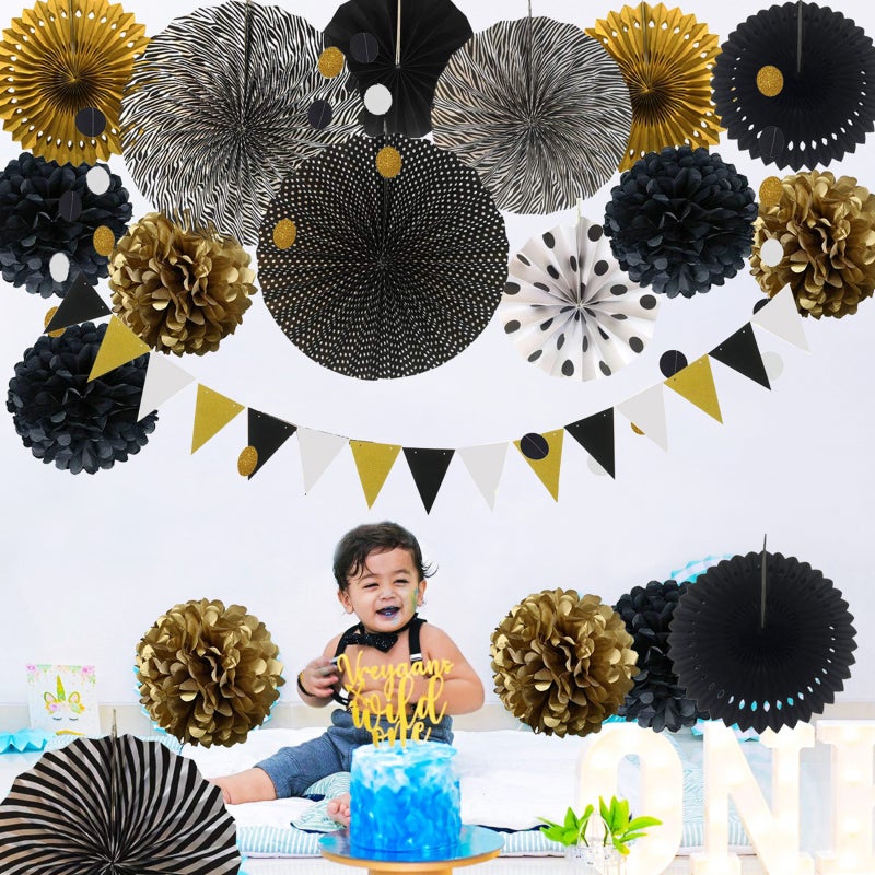 20PCS Birthday Party Decorations Supplies Banner Honeycomb balls Swirls Hanging Paper Fans Themed Party Favors for Birthday Wedding Baby Shower Jungle Party Decorations - Image 2