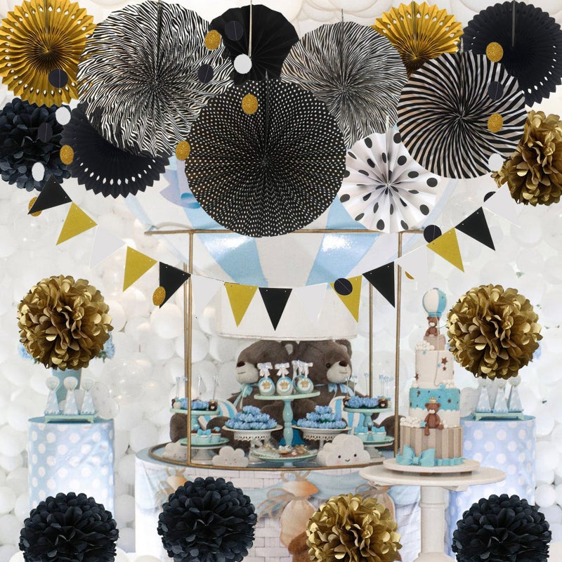 20PCS Birthday Party Decorations Supplies Banner Honeycomb balls Swirls Hanging Paper Fans Themed Party Favors for Birthday Wedding Baby Shower Jungle Party Decorations - Image 3
