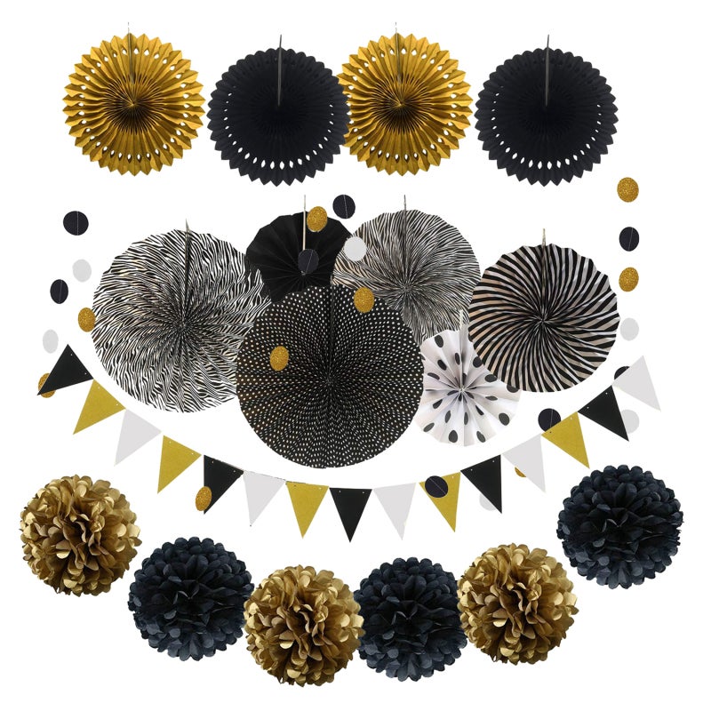 20PCS Birthday Party Decorations Supplies Banner Honeycomb balls Swirls Hanging Paper Fans Themed Party Favors for Birthday Wedding Baby Shower Jungle Party Decorations - Image 1