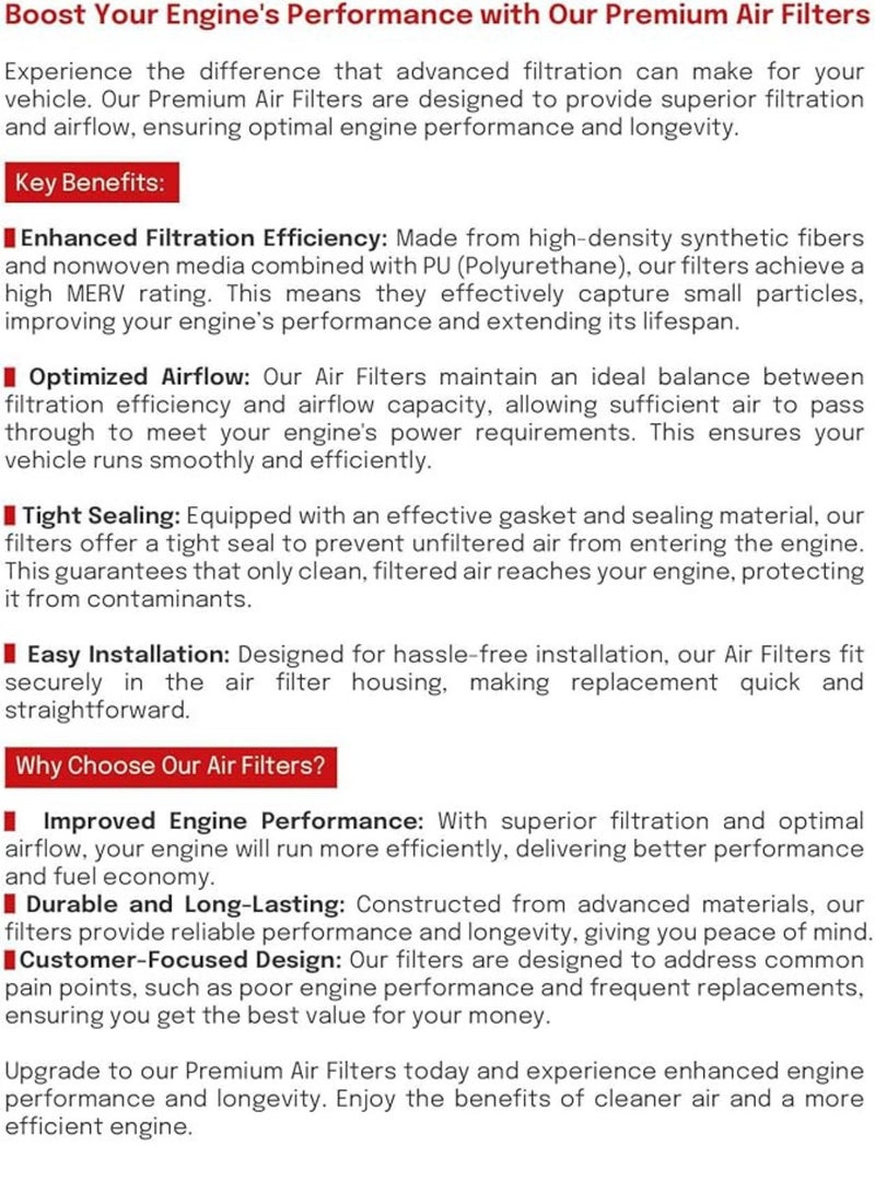 WEMZER INDUSTRIES WEMZER | Premium Engine Air Filter | 16546-HG00B-WZ | Compatible With Infiniti Q50, Q60 | Mercedes C-Class, E-Class, GLC | ISO & E-Mark Certified | OEM Fit | High Performance | Easy to Install - Image 2