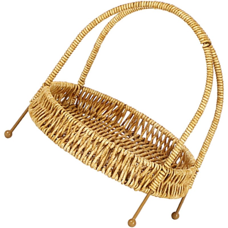 Natural Rattan Kitchen Bread Basket Snack Serving Tray For Dining Tabletop - Image 2