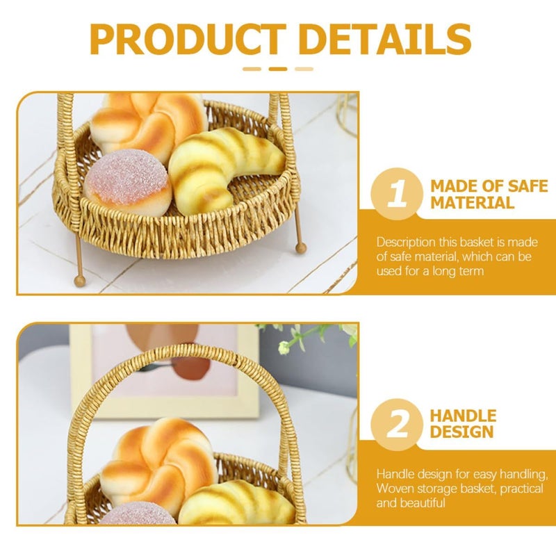 Natural Rattan Kitchen Bread Basket Snack Serving Tray For Dining Tabletop - Image 4