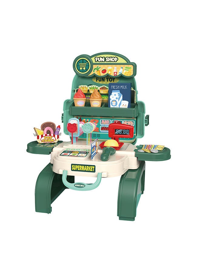 Little Story 36-Piece 3-In-1 Mode Little Story Role Play Shopkeeper/Supermarket Toy Set School Bag - Green - Image 1