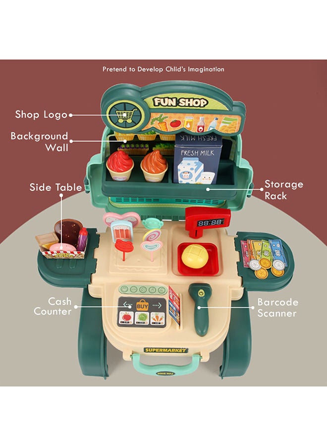 Little Story 36-Piece 3-In-1 Mode Little Story Role Play Shopkeeper/Supermarket Toy Set School Bag - Green - Image 3
