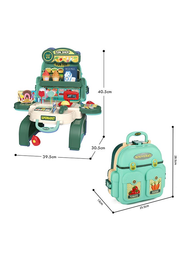 Little Story 36-Piece 3-In-1 Mode Little Story Role Play Shopkeeper/Supermarket Toy Set School Bag - Green - Image 2