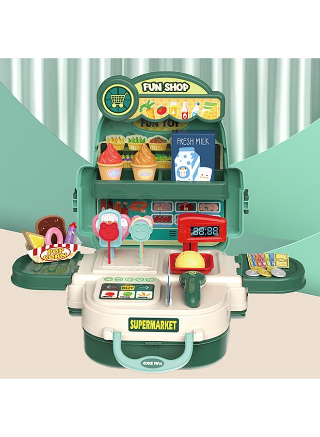 Little Story 36-Piece 3-In-1 Mode Little Story Role Play Shopkeeper/Supermarket Toy Set School Bag - Green - Image 4