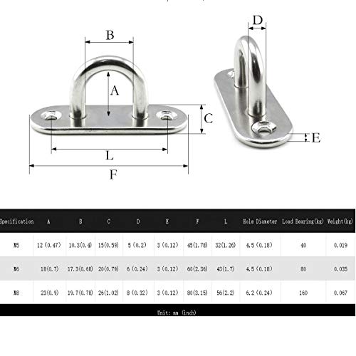 Lind Kitchen 2 Set M8 Ceiling & Wall Mount Hanging Hardware Fitting Set 304 Stainless Steel Heavy Duty Strip Pad Eye Plate + Snap Hook for Yoga Hammock Chair Swings Marine Boat Accessories - Image 5