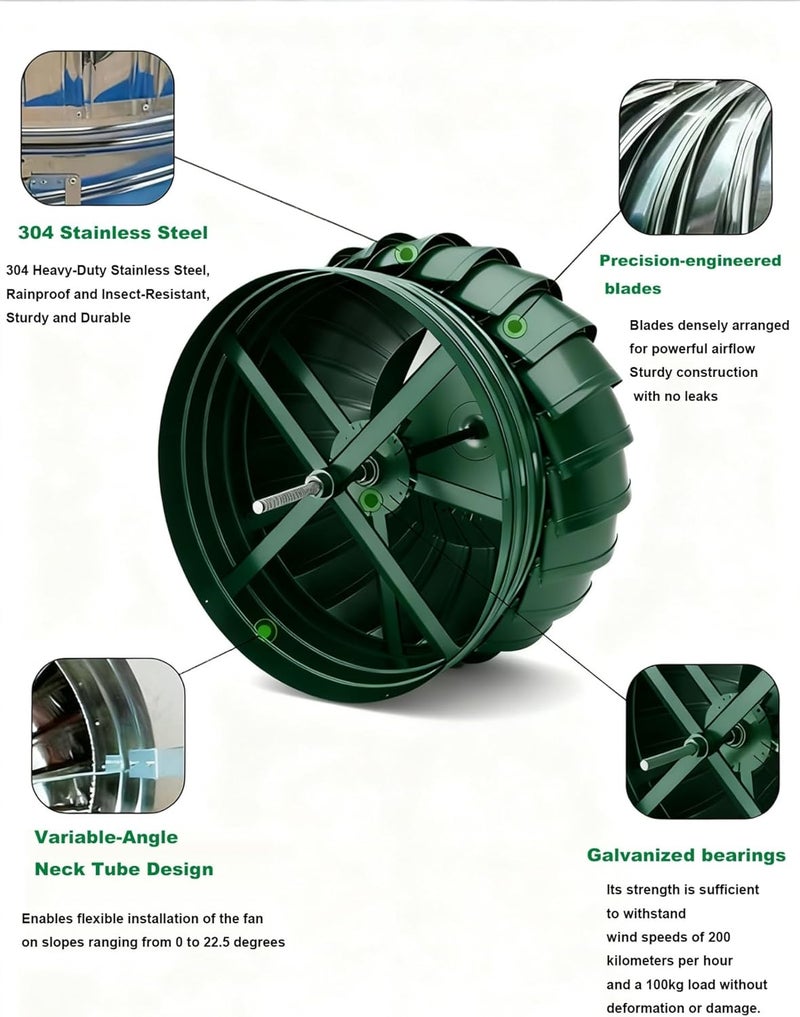 Roof Vents for Houses, Stainless Steel Roof Wind Rotating Turbine Cap Vent, Non-Power Turbine Ventilator Vents, Rain Proof Unpowered Exhaust Fan for Chimneys, Factory, Farm, Whirlybird(110mm/4.3in) - Image 4