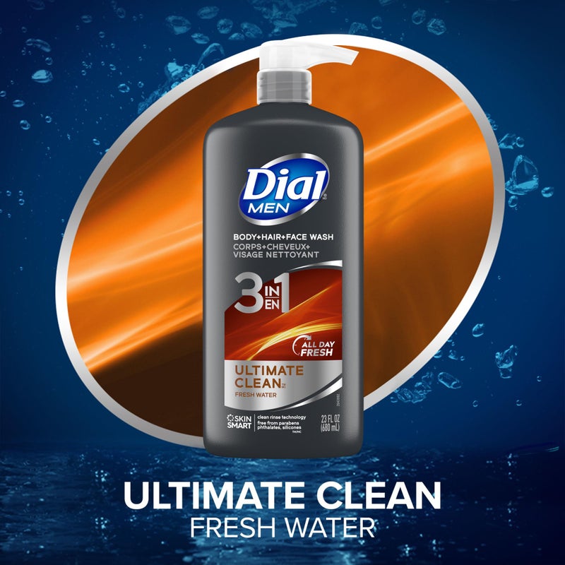 Dial Men 3 in 1 Body, Hair and Face Wash, Refresh, 16 Fl Oz, Pack of 6, Cleanses Deep + Gentle on Skin with Clean Rinse Technology - Image 2