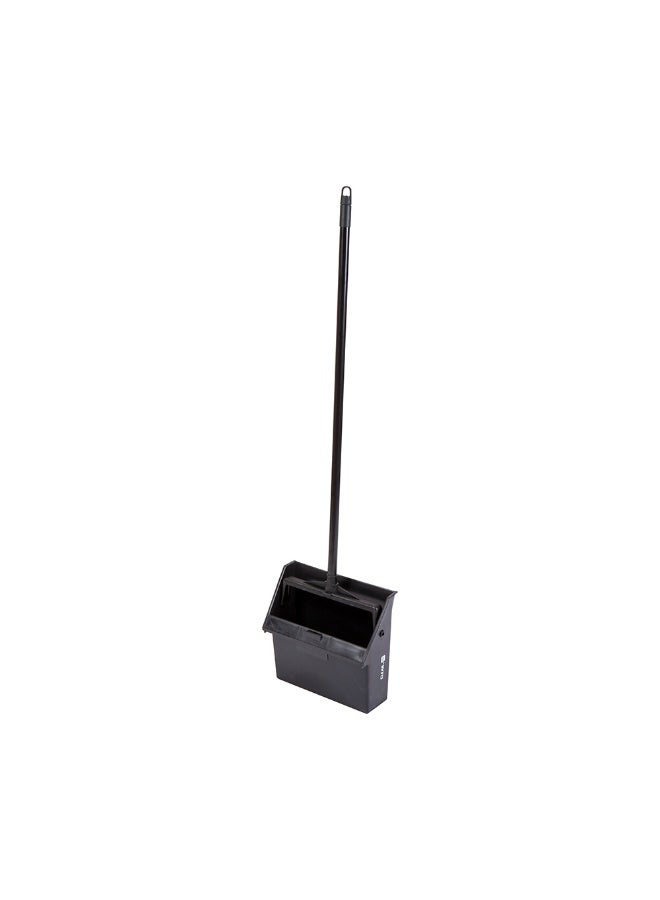Restaurantware RW Clean 11.8 x 11 x 34 Inch Stand Up Dustpan, 1 With Handle Lobby Dustpan - Broom Sold Separately, With Broom Clip, Black Plastic Long Handle Dust Pan, Lightweight, Heavy-Duty - Image 1