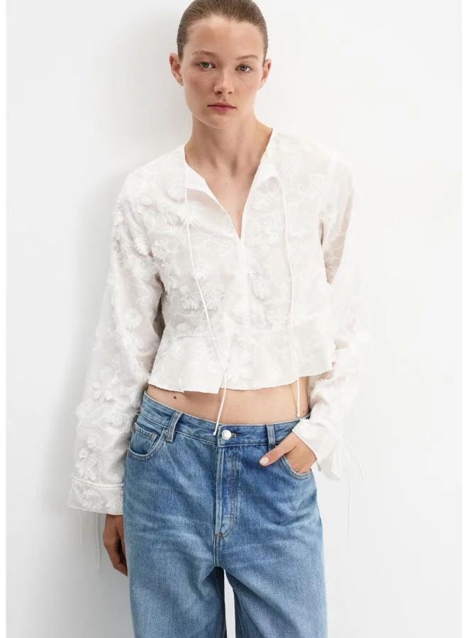 مانجو Cotton Blouse With Floral Embroideries