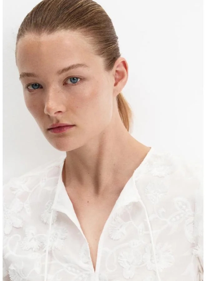 Mango 01-BLANCO Cotton Blouse With Floral Embroideries for Women | Best Price UAE