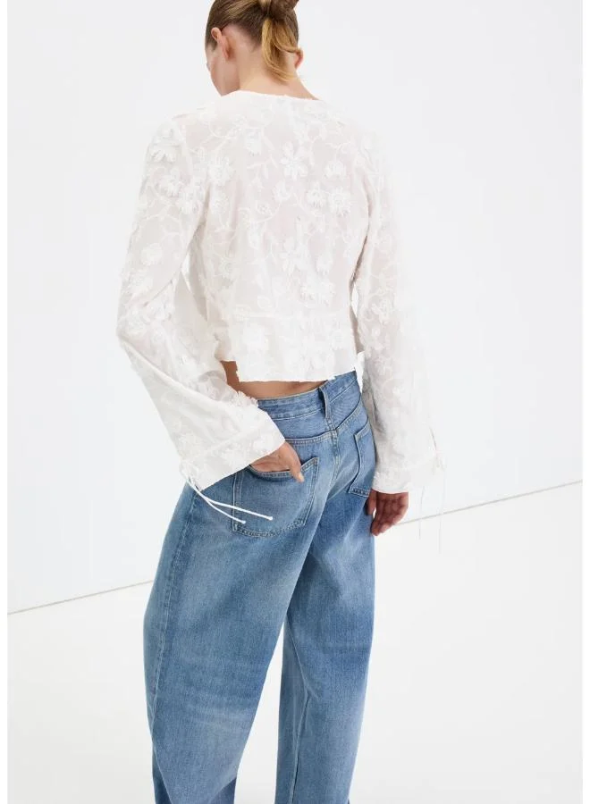 مانجو Cotton Blouse With Floral Embroideries