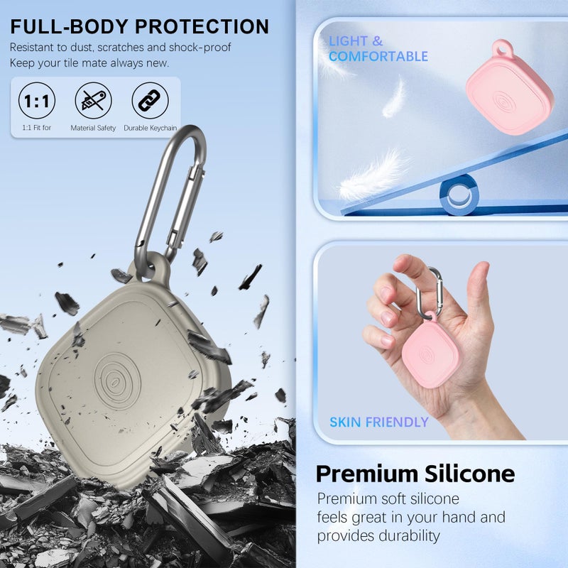 FGERWZ (4-Pack) Silicome Case for Tile Mate 2024, Waterproof Tile Mate Holder Full Body Protective Cover Compatible with Life360 Mate Tile Tracker with Keychain (Black/Off White/Pink/Sky Blue) - Image 3