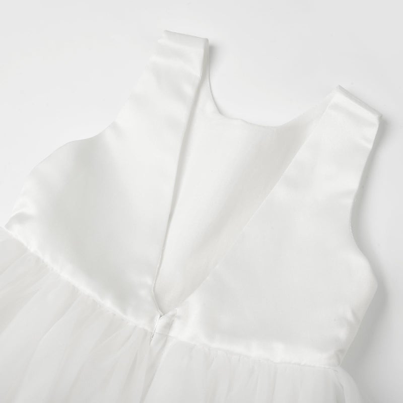 Uhnice Flower Girl Dress Satin Ball Gown for Wedding Party with Bowknot (White, 80/18-24 Months) - Image 5