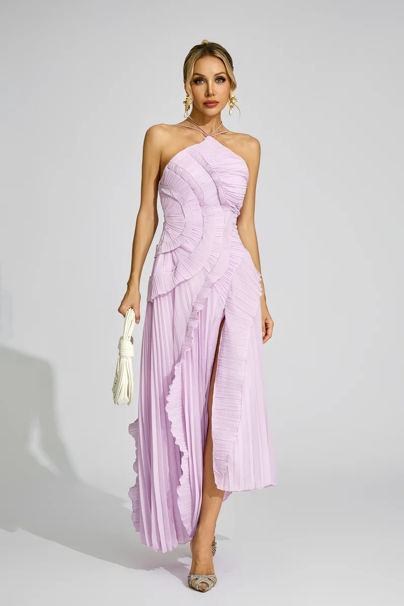 Catchall Purple Moses Asymmetric Pleated Halter Dress for Women | Best Price UAE