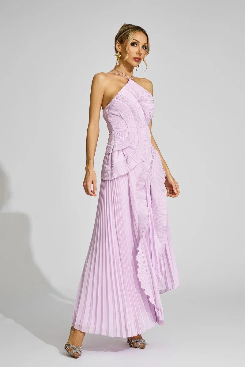 Catchall Purple Moses Asymmetric Pleated Halter Dress for Women | Best Price UAE