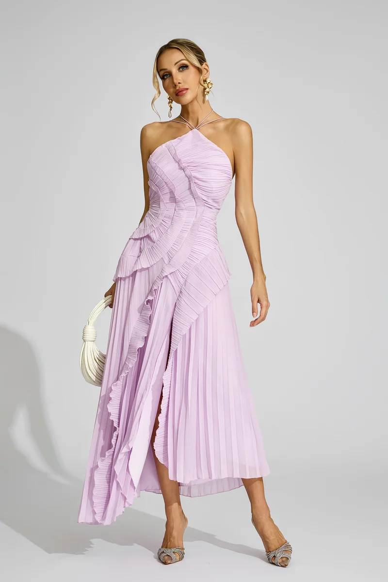Catchall Purple Moses Asymmetric Pleated Halter Dress for Women | Best Price UAE