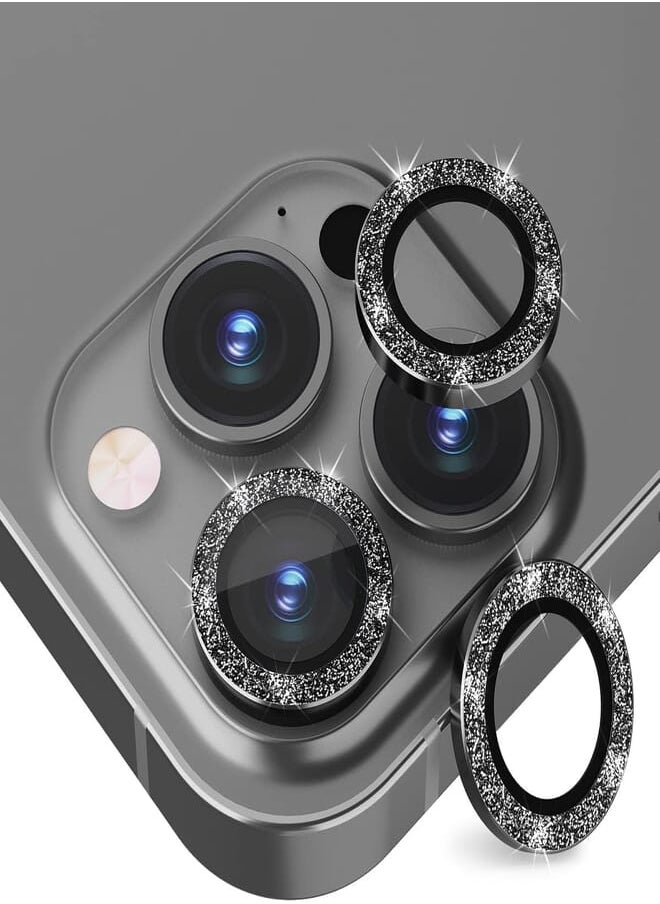 Suoman - Suoman 3-Pack for iPhone 13 Pro 6.1 inch / 13 Pro Max 6.7 inch Camera Lens Protector, with iPhone 13 Pro Max/iPhone 13 Pro [Glitter Diamonds] Camera Cover Circle Tempered Glass - Black - Image 1