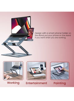 Moxedo Moxedo Foldable Aluminum Laptop Stand With Phone Holder Compatible for MacBook Apple Mac Pro Air Dell Hp and More Laptops 11 Up to 15 inch  - Image 4