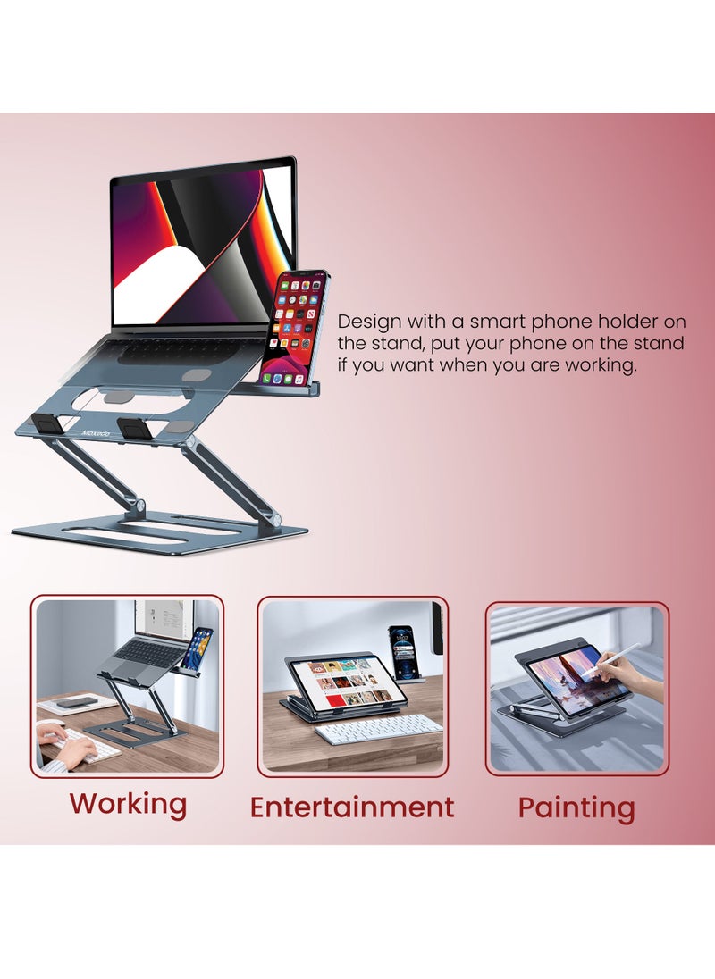 Moxedo Moxedo Foldable Aluminum Laptop Stand With Phone Holder Compatible for MacBook Apple Mac Pro Air Dell Hp and More Laptops 11 Up to 15 inch  - Image 4