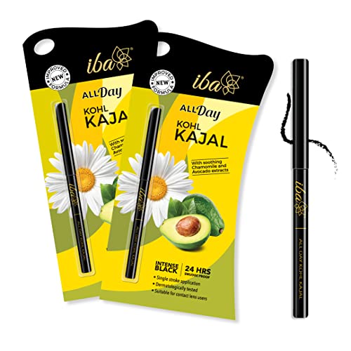 Iba All Day Kohl Kajal, Jet Black, 0.30g (Pack of 2) | 24 Hr Long Stay | Smudge Proof & Waterproof Eye Makeup | Deep Matte Finish | Halal Certified & Vegan Makeup - Image 1