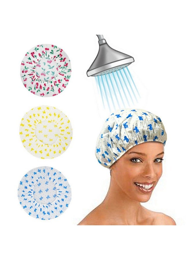 Magnusdeal Waterproof EVA Plastic Vinyl Shower Caps with Lace Elastic Band , One Size, Assorted Colour -Pack of 6 - Image 1