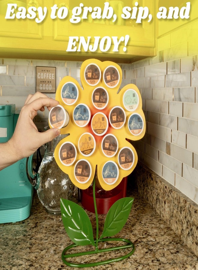 Made Easy Kit Front Facing Countertop Coffee Pods Holder - Compatible with K-Cups Practical meets Whimsical - Coffee Bar Decor for Home Café Kitchen Nook (Yellow Sunflower) - Image 2
