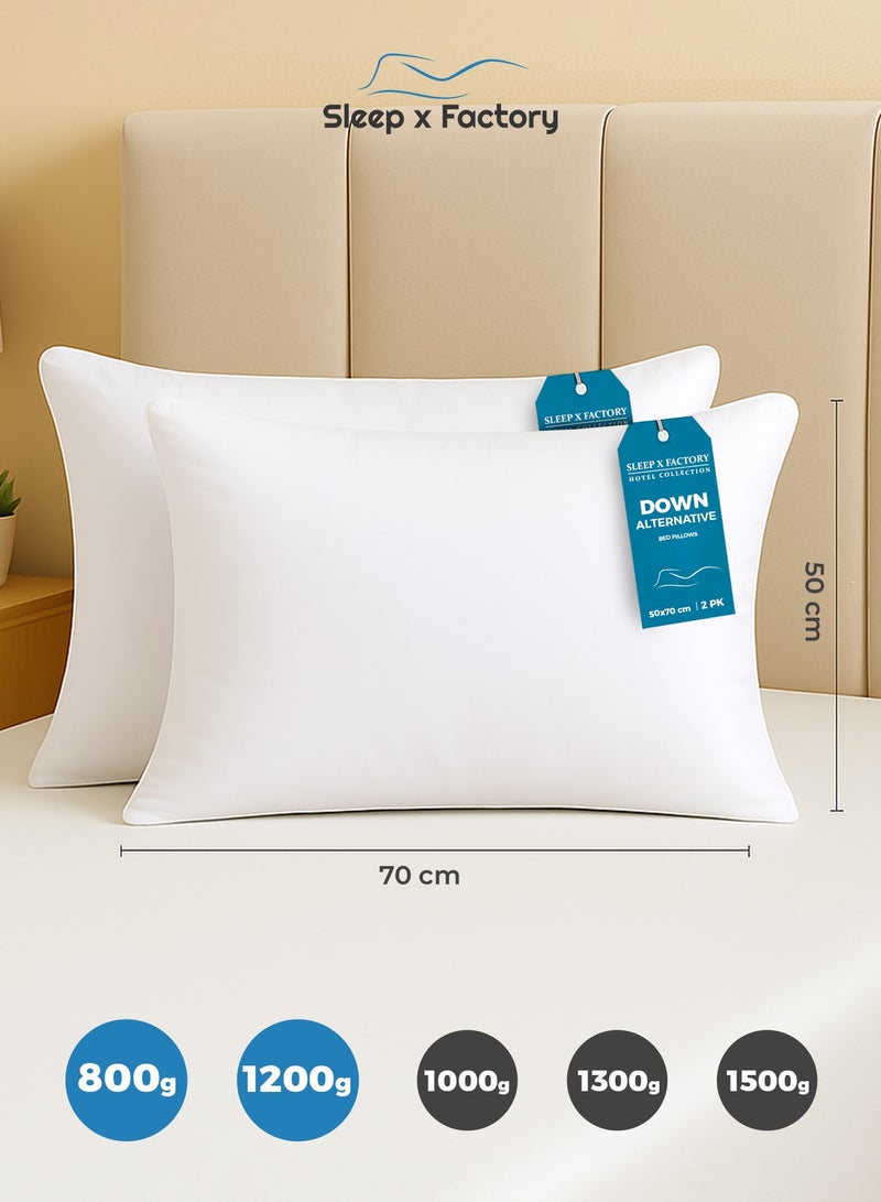 Sleep x Factory Premium Cotton Hotel Pillows – 2-Pack – Microfiber Fill – 800g / 1200g / 1000g / 1300g / 1500g – Ultra Soft & Supportive - Image 1