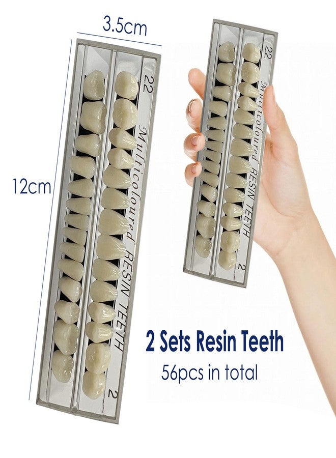 HRASY 56 Pcs False Teeth Fake Teeth 2 Sets Synthetic Resin Dental Tooth, Upper Lower Denture Tooth, Party Horror Prop Makeup DIY Replacement, 22 A2 - Image 2