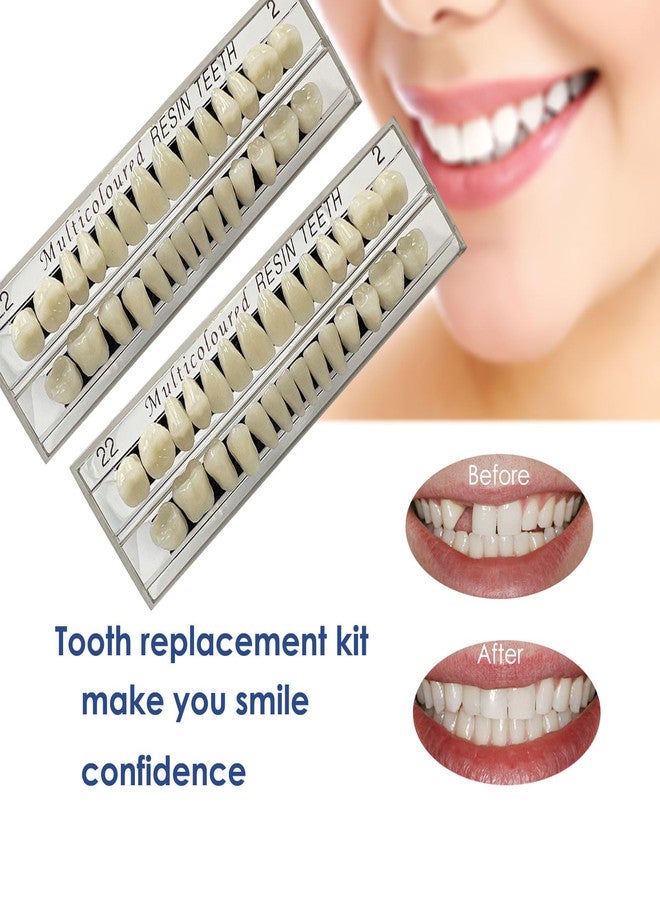 HRASY 56 Pcs False Teeth Fake Teeth 2 Sets Synthetic Resin Dental Tooth, Upper Lower Denture Tooth, Party Horror Prop Makeup DIY Replacement, 22 A2 - Image 4