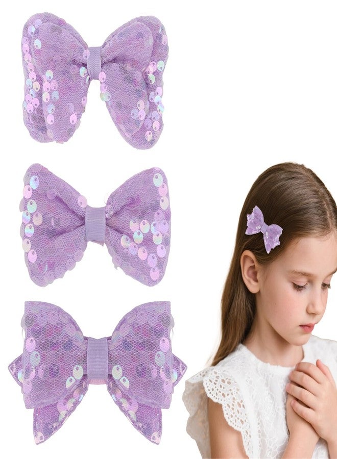 AMCAMI 3PCS Sequined bow hair clip purple - Image 1